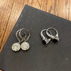 Earrings pierced dangle set of 2 costume jewelry: cubic zirconia and blue stone